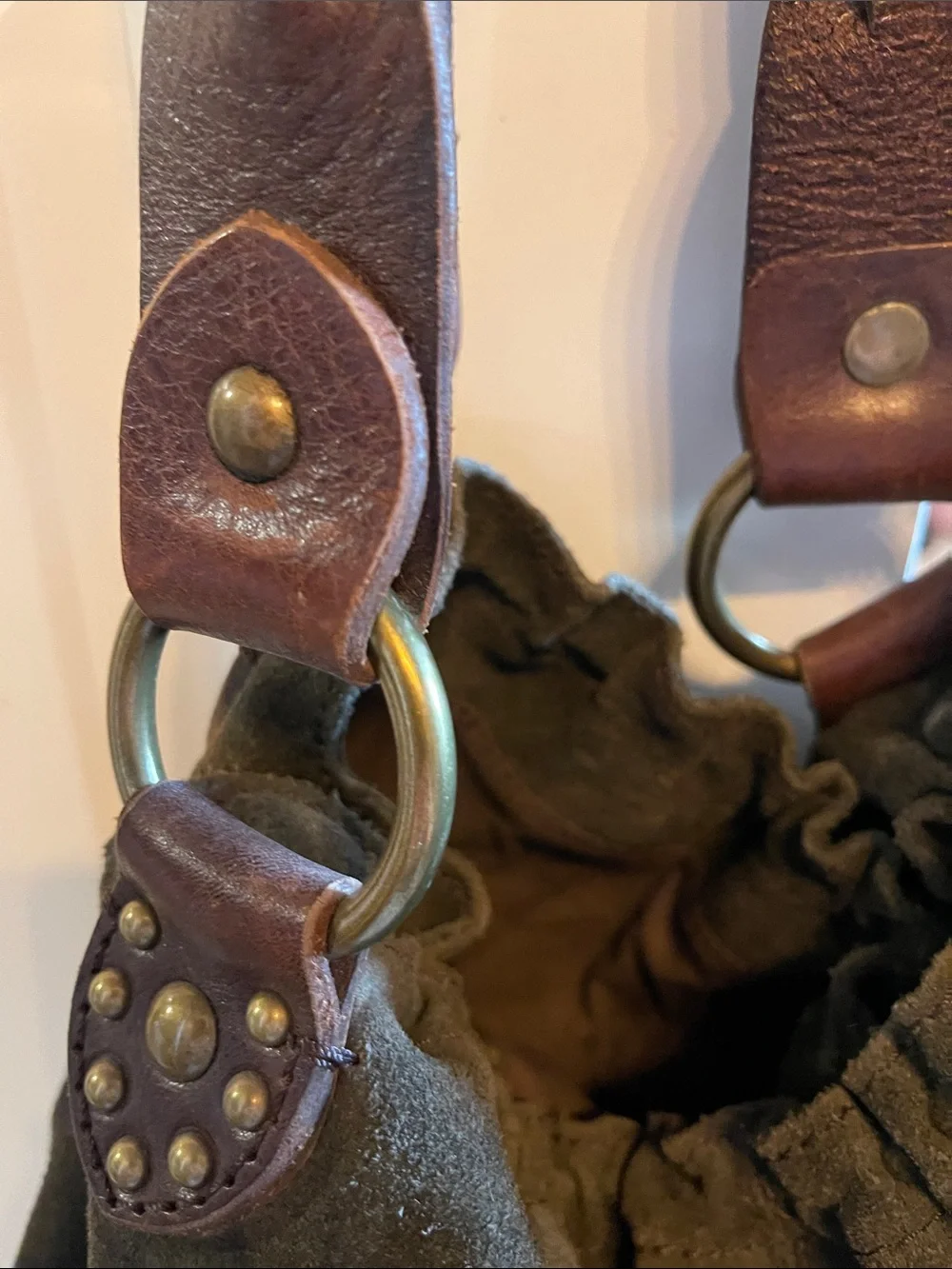 Lucky Brand Olive Suede Hobo with Brown Leather Straps